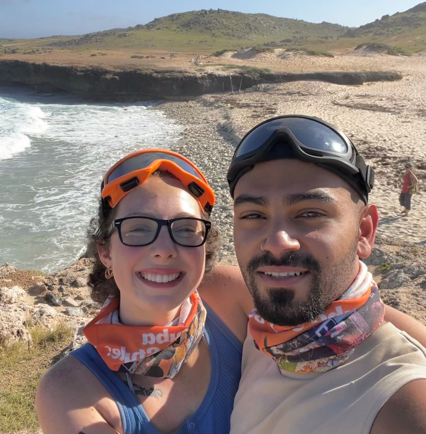 Aaron Jerez, founder of Jerez Land, outdoors with his wife